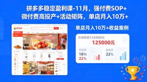 拼多多稳定盈利课-11月，强付费SOP+微付费高投产+活动矩阵，单店月入10w+-全网第一网赚项目资源库-中赚网 & 中创网 & 冒泡网 & 福缘网 - 小本轻创业与优质加盟项目首选平台