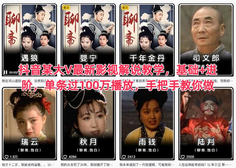抖音某大V最新影视解说教学，基础+进阶，单条过100万播放，手把手教你做-全网第一网赚项目资源库-中赚网 & 中创网 & 冒泡网 & 福缘网 - 小本轻创业与优质加盟项目首选平台