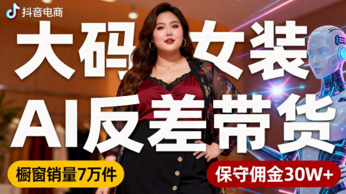 抖音小众赛道，大码女装AI反差带货，不用直播，每天6条作品，橱窗卖7万件，保守佣金30W+-全网第一网赚项目资源库-中赚网 & 中创网 & 冒泡网 & 福缘网 - 小本轻创业与优质加盟项目首选平台
