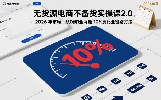 无货源电商不备货实操课2.0，2026年布局，从0到1全网最低10%费比全链路打法【更新】-全网第一网赚项目资源库-中赚网 & 中创网 & 冒泡网 & 福缘网 - 小本轻创业与优质加盟项目首选平台