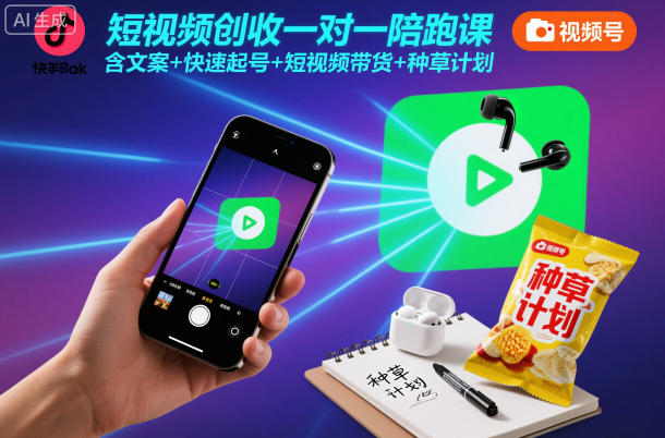 短视频创收一对一陪跑课，含文案+快速起号+短视频带货+种草计划-全网第一网赚项目资源库-中赚网 & 中创网 & 冒泡网 & 福缘网 - 小本轻创业与优质加盟项目首选平台