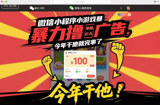 微信小程序小游戏暴力撸广告，单机日入100，今年干他就完事了-全网第一网赚项目资源库-中赚网 & 中创网 & 冒泡网 & 福缘网 - 小本轻创业与优质加盟项目首选平台