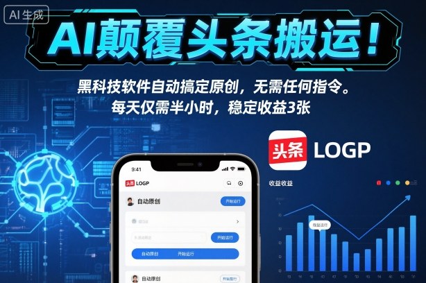 AI颠覆头条搬运！黑科技软件自动搞定原创，无需任何指令。每天仅需半小时，稳定收益3张【揭秘】-全网第一网赚项目资源库-中赚网 & 中创网 & 冒泡网 & 福缘网 - 小本轻创业与优质加盟项目首选平台