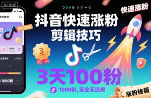 抖音快速涨粉剪辑技巧，3天1000粉，安全无违规-全网第一网赚项目资源库-中赚网 & 中创网 & 冒泡网 & 福缘网 - 小本轻创业与优质加盟项目首选平台