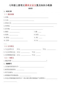 七年级上语文课内文言文重点知识小纸条-全网第一网赚项目资源库-中赚网 & 中创网 & 冒泡网 & 福缘网 - 小本轻创业与优质加盟项目首选平台