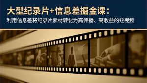 大型纪录片+信息差掘金课:利用信息差将纪录片素材转化为高传播、高收益的短视频-全网第一网赚项目资源库-中赚网 & 中创网 & 冒泡网 & 福缘网 - 小本轻创业与优质加盟项目首选平台