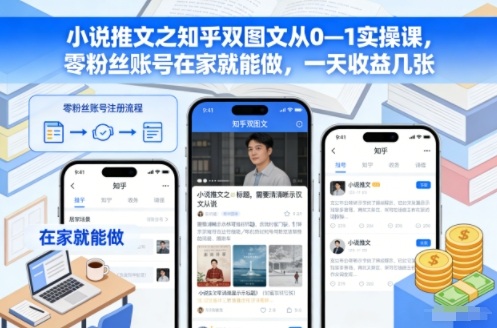 小说推文之知乎双图文从0—1实操课，零粉丝账号在家就能做，一天收益几张-全网第一网赚项目资源库-中赚网 & 中创网 & 冒泡网 & 福缘网 - 小本轻创业与优质加盟项目首选平台