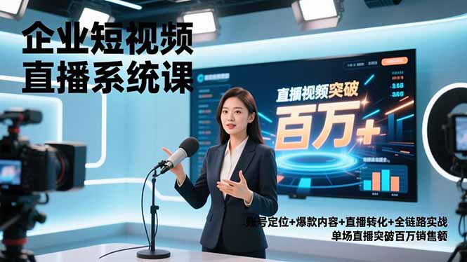 企业短视频直播系统课，账号定位+爆款内容+直播转化+全链路实战，单场直播突破百万销售额-全网第一网赚项目资源库-中赚网 & 中创网 & 冒泡网 & 福缘网 - 小本轻创业与优质加盟项目首选平台