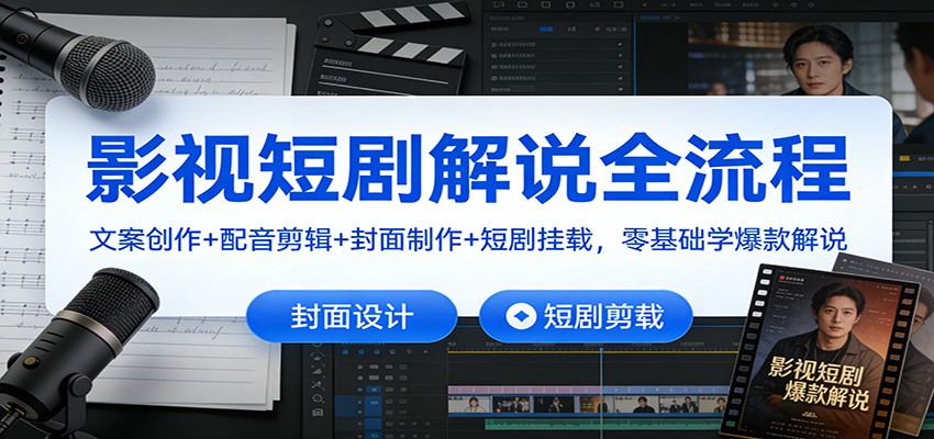 影视短剧解说全流程：文案创作+配音剪辑+封面制作+短剧挂载，零基础学爆款解说-全网第一网赚项目资源库-中赚网 & 中创网 & 冒泡网 & 福缘网 - 小本轻创业与优质加盟项目首选平台