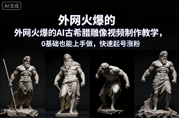 外网火爆的AI古希腊雕像视频制作教学，0基础也能上手做，快速起号涨粉-全网第一网赚项目资源库-中赚网 & 中创网 & 冒泡网 & 福缘网 - 小本轻创业与优质加盟项目首选平台