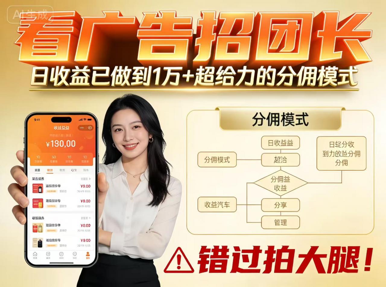 看广告招团长，团队收益已做到日入1万，分佣模式超给力，错过拍大腿-全网第一网赚项目资源库-中赚网 & 中创网 & 冒泡网 & 福缘网 - 小本轻创业与优质加盟项目首选平台