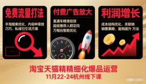 淘宝天猫精细化爆品运营11月22-24杭州线下课，免费流量打法+付费广告放大+利润增长(音频+文档)-全网第一网赚项目资源库-中赚网 & 中创网 & 冒泡网 & 福缘网 - 小本轻创业与优质加盟项目首选平台