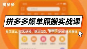 拼多多爆单照搬实战课,类目玩法、活动选择、避坑指南,新手小白快速出单赚钱-全网第一网赚项目资源库-中赚网 & 中创网 & 冒泡网 & 福缘网 - 小本轻创业与优质加盟项目首选平台
