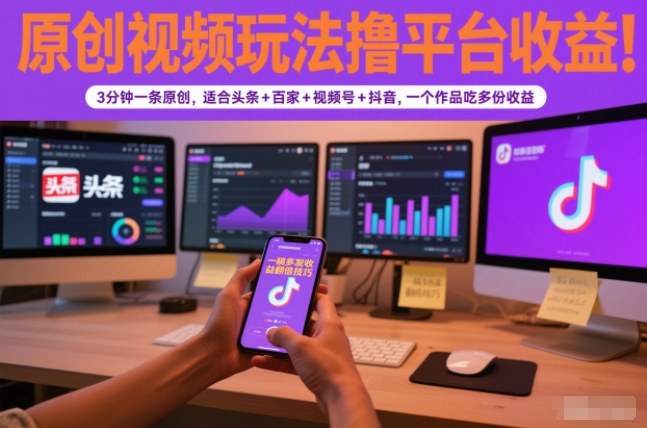 原创视频玩法撸平台收益，3分钟一条原创，适合头条+百家+视频号+抖音，一个作品吃多份收益-全网第一网赚项目资源库-中赚网 & 中创网 & 冒泡网 & 福缘网 - 小本轻创业与优质加盟项目首选平台