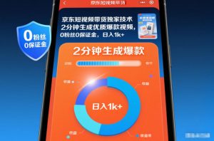 京东短视频带货独家技术，2分钟生成一条优质爆款视频，0粉丝0保证金，日入1k+【揭秘】-全网第一网赚项目资源库-中赚网 & 中创网 & 冒泡网 & 福缘网 - 小本轻创业与优质加盟项目首选平台