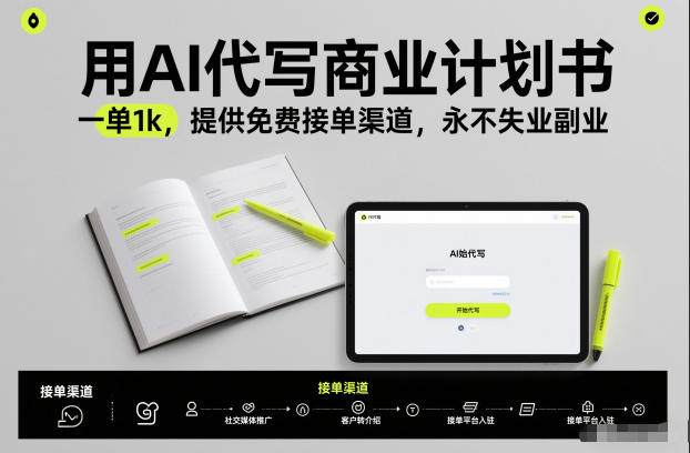 用AI代写商业计划书，一单1k，提供免费接单渠道，永不失业副业-全网第一网赚项目资源库-中赚网 & 中创网 & 冒泡网 & 福缘网 - 小本轻创业与优质加盟项目首选平台