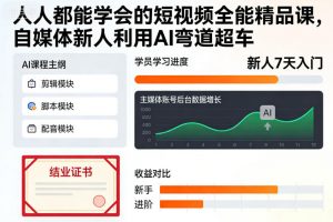 人人都能学会的短视频全能精品课,自媒体新人利用AI弯道超车-全网第一网赚项目资源库-中赚网 & 中创网 & 冒泡网 & 福缘网 - 小本轻创业与优质加盟项目首选平台