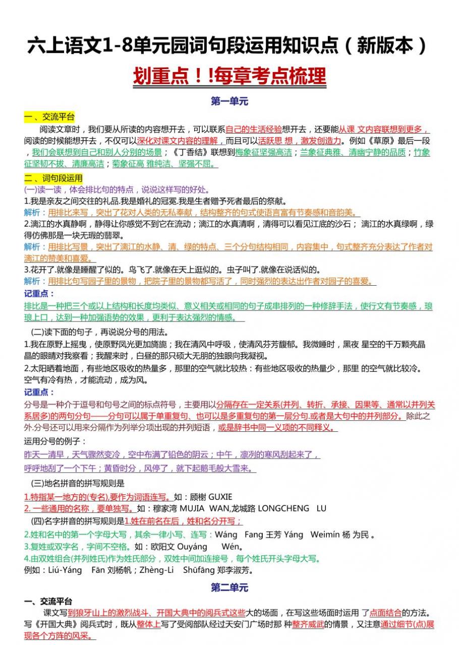 六上语文1-8单元园词句段运用知识点（新版本）docx-全网第一网赚项目资源库-中赚网 & 中创网 & 冒泡网 & 福缘网 - 小本轻创业与优质加盟项目首选平台
