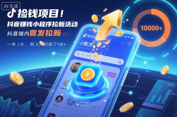 捡钱项目！抖音賺钱小程序拉新活动，抖音端内宣发拉新，一单3米，有人半个月搞了1W+-全网第一网赚项目资源库-中赚网 & 中创网 & 冒泡网 & 福缘网 - 小本轻创业与优质加盟项目首选平台