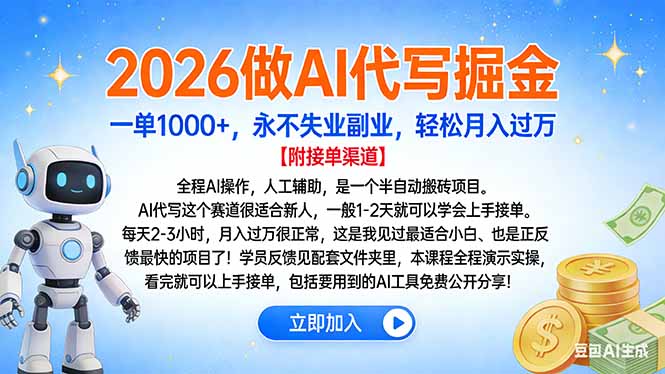 2026做AI代写掘金，一单1000+，永不失业副业，轻松月入过万-全网第一网赚项目资源库-中赚网 & 中创网 & 冒泡网 & 福缘网 - 小本轻创业与优质加盟项目首选平台