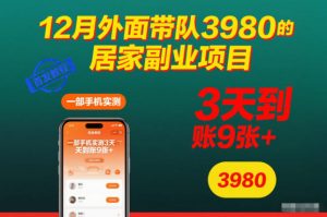 12月外面带队3980的居家副业项目，一部手机实测3天到账9张+，首发教程【揭秘】-全网第一网赚项目资源库-中赚网 & 中创网 & 冒泡网 & 福缘网 - 小本轻创业与优质加盟项目首选平台
