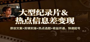 大型纪录片&热点信息差变现：原创文案+剪辑实操+热点选题+收益开通，快速起号-全网第一网赚项目资源库-中赚网 & 中创网 & 冒泡网 & 福缘网 - 小本轻创业与优质加盟项目首选平台