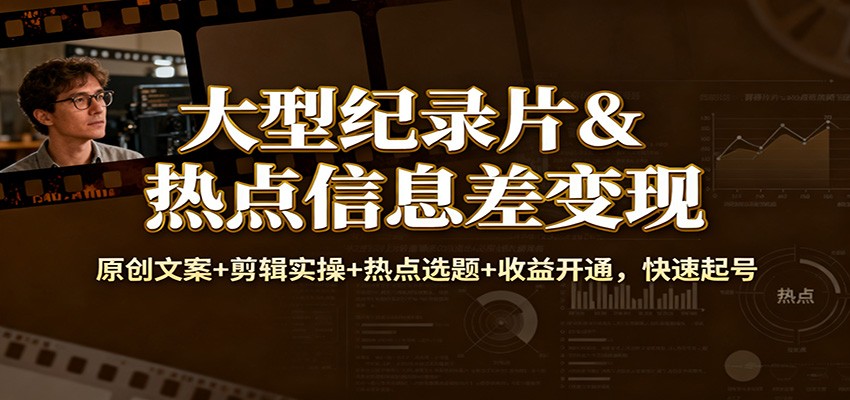 大型纪录片&热点信息差变现：原创文案+剪辑实操+热点选题+收益开通，快速起号-全网第一网赚项目资源库-中赚网 & 中创网 & 冒泡网 & 福缘网 - 小本轻创业与优质加盟项目首选平台