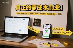 真正的零成本副业！问卷调查暴利项目，无脑操作，纯0撸，收益稳定，每天轻松日入100+【揭秘】-全网第一网赚项目资源库-中赚网 & 中创网 & 冒泡网 & 福缘网 - 小本轻创业与优质加盟项目首选平台