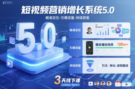 短视频营销增长系统5.0，精准定位-引爆流量-持续获客，3天线下课(音频+图片)-全网第一网赚项目资源库-中赚网 & 中创网 & 冒泡网 & 福缘网 - 小本轻创业与优质加盟项目首选平台