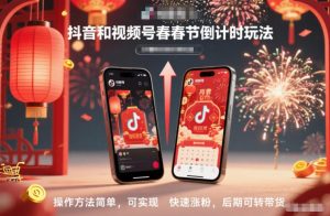 抖音和视频号,春节倒计时玩法,操作方法简单,可实现快速涨粉,后期可转带货-全网第一网赚项目资源库-中赚网 & 中创网 & 冒泡网 & 福缘网 - 小本轻创业与优质加盟项目首选平台