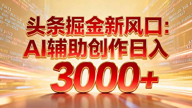 头条掘金新风口：AI辅助创作日入3000+，矩阵玩法当天启动隔天见效-全网第一网赚项目资源库-中赚网 & 中创网 & 冒泡网 & 福缘网 - 小本轻创业与优质加盟项目首选平台
