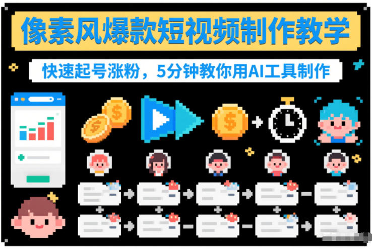 像素风爆款短视频制作教学，快速起号涨粉，5分钟教你用AI工具制作-全网第一网赚项目资源库-中赚网 & 中创网 & 冒泡网 & 福缘网 - 小本轻创业与优质加盟项目首选平台