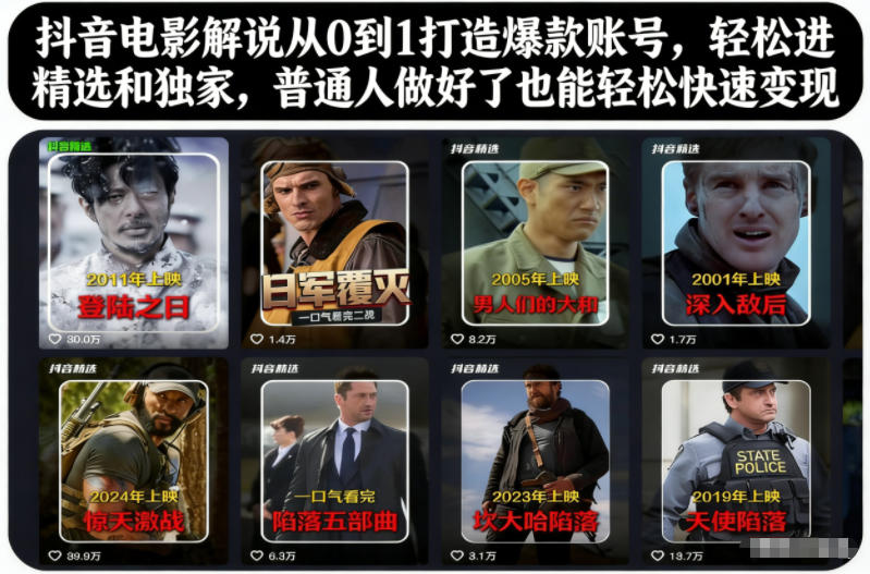 抖音电影解说从0到1打造爆款账号，轻松进精选和独家，普通人做好了也能轻松快速变现-全网第一网赚项目资源库-中赚网 & 中创网 & 冒泡网 & 福缘网 - 小本轻创业与优质加盟项目首选平台