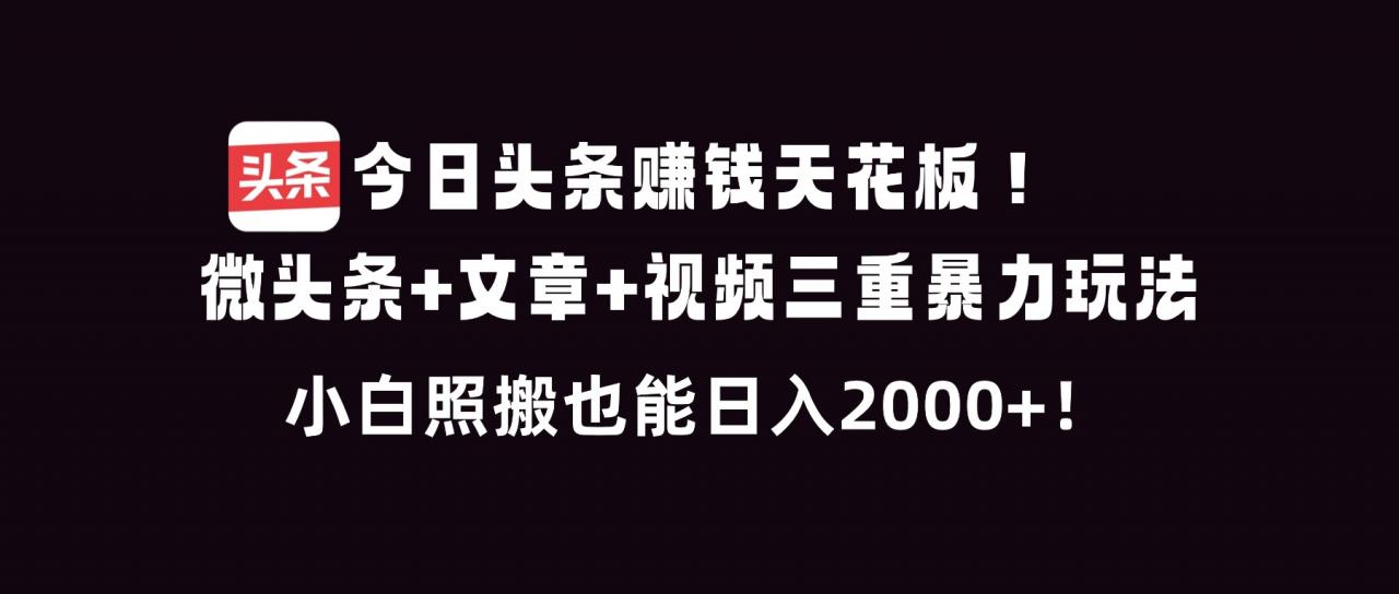 今日头条赚钱天花板！微头条+文章+视频三重暴利玩法，小白照搬也能日人2000+-全网第一网赚项目资源库-中赚网 & 中创网 & 冒泡网 & 福缘网 - 小本轻创业与优质加盟项目首选平台