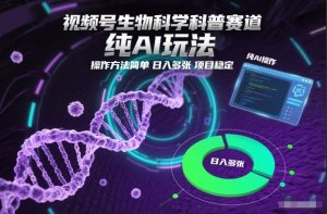 视频号生物科学科普赛道,纯AI玩法,操作方法简单,日入多张,项目稳定-全网第一网赚项目资源库-中赚网 & 中创网 & 冒泡网 & 福缘网 - 小本轻创业与优质加盟项目首选平台
