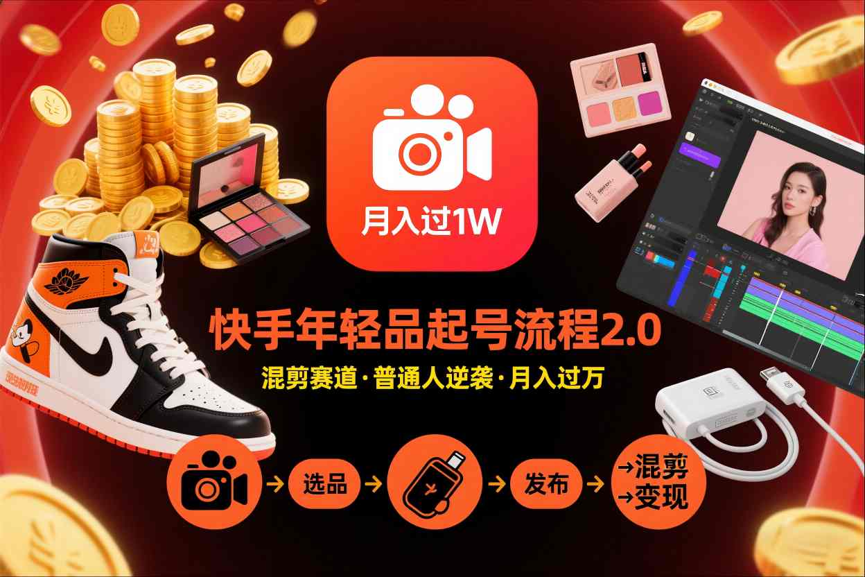 快手短视频带货年轻品起号流程2.0，快手年轻品混剪赛道，普通人也能月入过1W-全网第一网赚项目资源库-中赚网 & 中创网 & 冒泡网 & 福缘网 - 小本轻创业与优质加盟项目首选平台