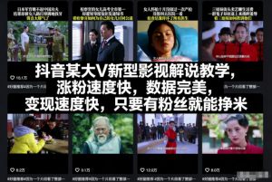 抖音某大V新型影视解说教学,涨粉速度快,数据完美,变现速度快,只要有粉丝就能挣米-全网第一网赚项目资源库-中赚网 & 中创网 & 冒泡网 & 福缘网 - 小本轻创业与优质加盟项目首选平台
