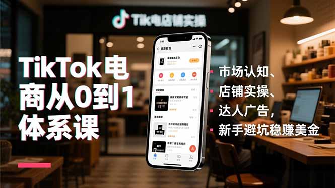 TikTok电商从0到1体系课，市场认知、店铺实操、达人广告，新手避坑稳赚美金-全网第一网赚项目资源库-中赚网 & 中创网 & 冒泡网 & 福缘网 - 小本轻创业与优质加盟项目首选平台
