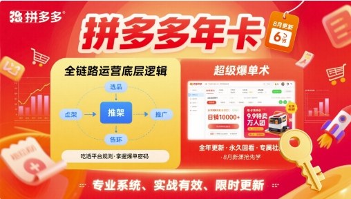 拼多多年卡，拼多多全链路运营底层逻辑，超级爆单术【更新26年1月】-全网第一网赚项目资源库-中赚网 & 中创网 & 冒泡网 & 福缘网 - 小本轻创业与优质加盟项目首选平台