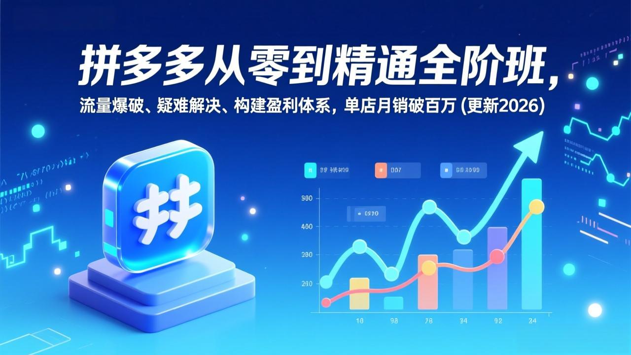 拼多多从零到精通全阶班，流量爆破、疑难解决，构建盈利体系，单店月销破百万(更新2026-全网第一网赚项目资源库-中赚网 & 中创网 & 冒泡网 & 福缘网 - 小本轻创业与优质加盟项目首选平台