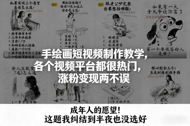 手绘画短视频制作教学，各个视频平台都很热门，涨粉变现两不误-全网第一网赚项目资源库-中赚网 & 中创网 & 冒泡网 & 福缘网 - 小本轻创业与优质加盟项目首选平台