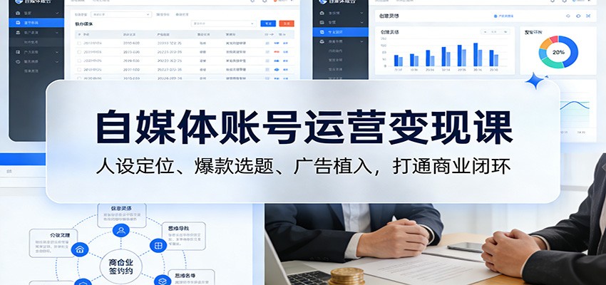 自媒体账号运营变现课：人设定位、爆款选题、广告植入，打通商业闭环-全网第一网赚项目资源库-中赚网 & 中创网 & 冒泡网 & 福缘网 - 小本轻创业与优质加盟项目首选平台