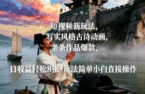 短视频新玩法，写实风格古诗动画，条条作品爆款，日收益轻松8张+玩法简单小白直接操作-全网第一网赚项目资源库-中赚网 & 中创网 & 冒泡网 & 福缘网 - 小本轻创业与优质加盟项目首选平台
