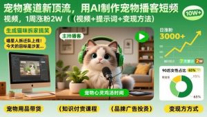 宠物赛道新顶流，用AI制作宠物播客短视频，1周涨粉2W(视频+提示词+变现方法)-全网第一网赚项目资源库-中赚网 & 中创网 & 冒泡网 & 福缘网 - 小本轻创业与优质加盟项目首选平台