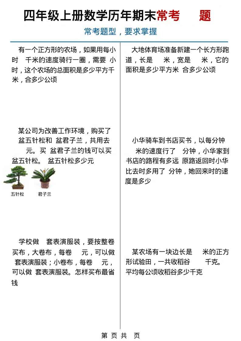 四年级上数学历年期末常考应用题40题-全网第一网赚项目资源库-中赚网 & 中创网 & 冒泡网 & 福缘网 - 小本轻创业与优质加盟项目首选平台