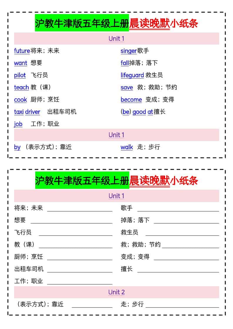 五年级上英语晨读晚默小纸条《沪教牛津版》-全网第一网赚项目资源库-中赚网 & 中创网 & 冒泡网 & 福缘网 - 小本轻创业与优质加盟项目首选平台