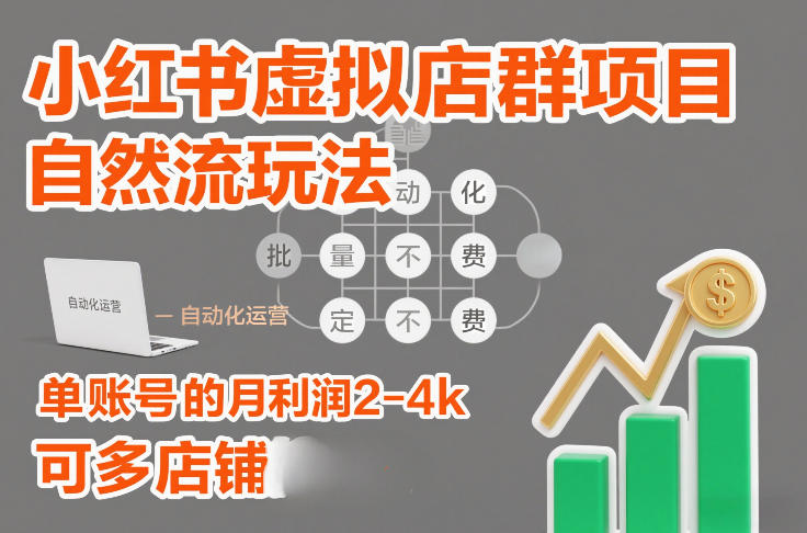 小红书虚拟店群项目，自然流玩法，批量自动化，稳定不费号，单账号的月利润2-4k，可多店矩阵-全网第一网赚项目资源库-中赚网 & 中创网 & 冒泡网 & 福缘网 - 小本轻创业与优质加盟项目首选平台