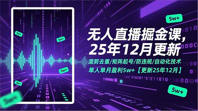 无人直播掘金课，混剪去重/矩阵起号/防违规/自动化技术，单人单月盈利5w+【更新25年12月】-全网第一网赚项目资源库-中赚网 & 中创网 & 冒泡网 & 福缘网 - 小本轻创业与优质加盟项目首选平台