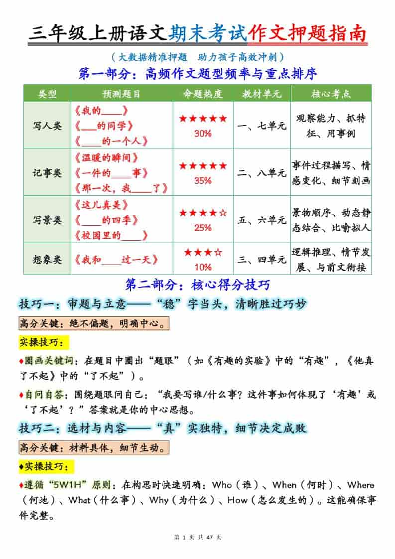 25秋三上语文期末考试作文押题写作指南+范文47页-全网第一网赚项目资源库-中赚网 & 中创网 & 冒泡网 & 福缘网 - 小本轻创业与优质加盟项目首选平台