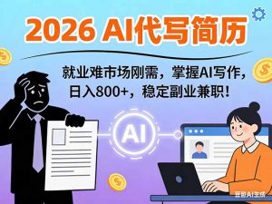 AI代写简历，超暴利，用万能模板月入1-3万实战教程，2026年市场刚需！-全网第一网赚项目资源库-中赚网 & 中创网 & 冒泡网 & 福缘网 - 小本轻创业与优质加盟项目首选平台